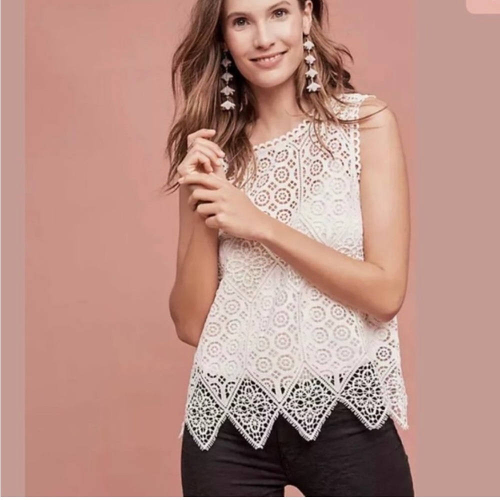 Anthropologie Deletta crocheted lace white blouse